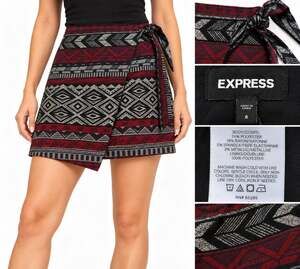 Southwestern Express Wrap Mini Skirt Women's Size S Black Red Aztec NWT